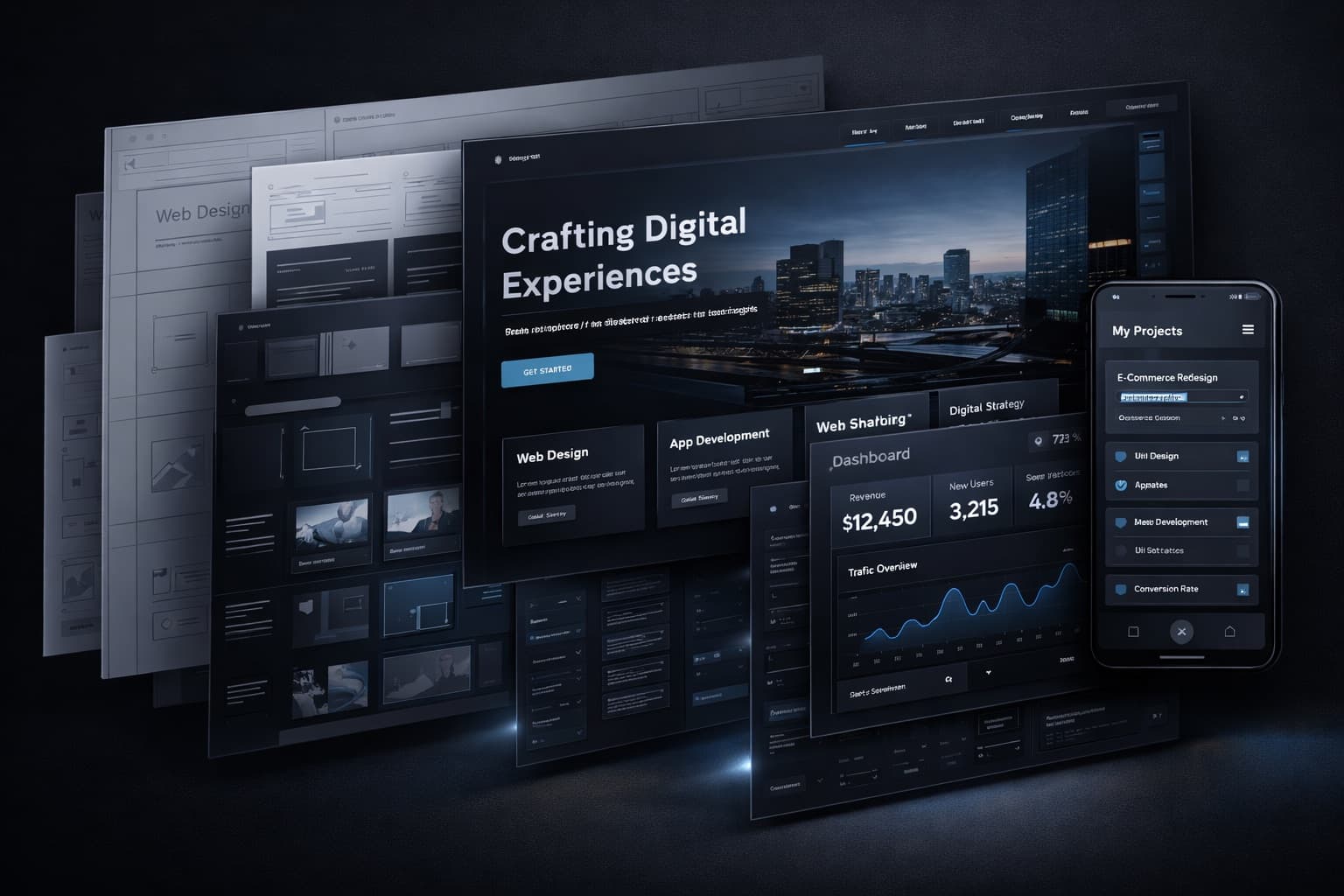Interface showcase representing project execution and refinement